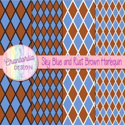 free sky blue and rust brown harlequin digital papers
