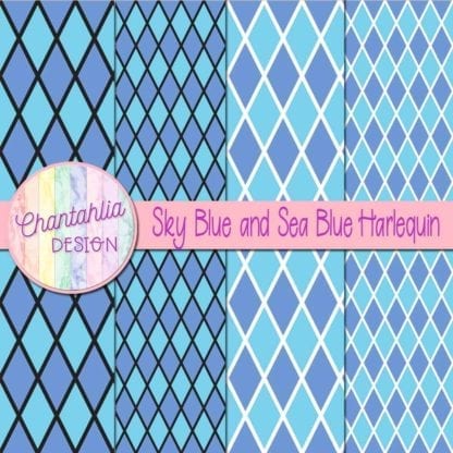 free sky blue and sea blue harlequin digital papers