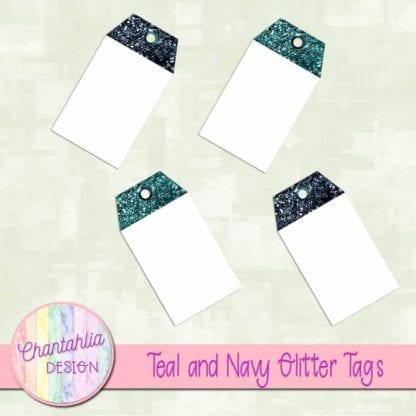 teal and navy glitter tags