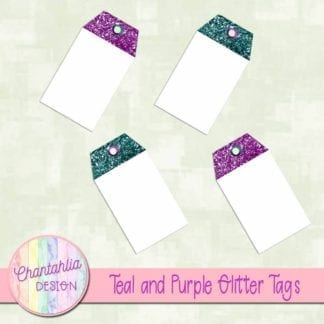 teal and purple glitter tags