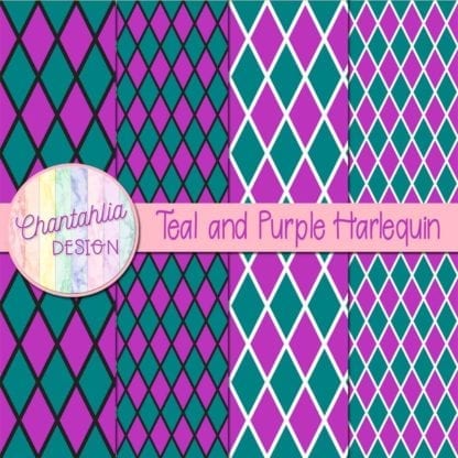free teal and purple harlequin digital papers