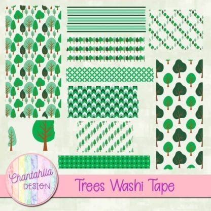 free digital washi tape featuring trees