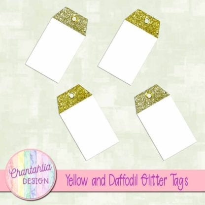yellow and daffodil glitter tags