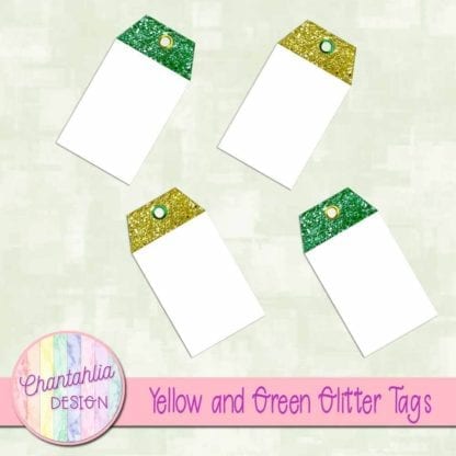 yellow and green glitter tags