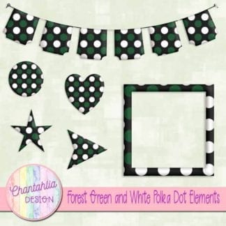 forest green and white polka dot elements