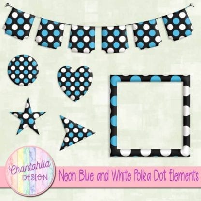neon blue and white polka dot elements