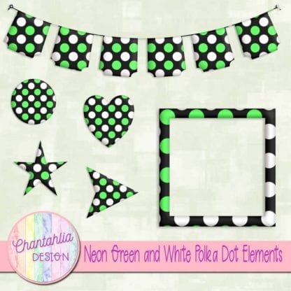 neon green and white polka dot elements