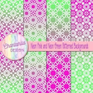 free neon pink and green patterned digital paper backgrounds