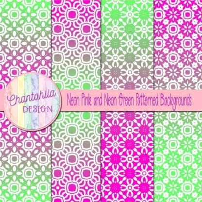 free neon pink and green patterned digital paper backgrounds
