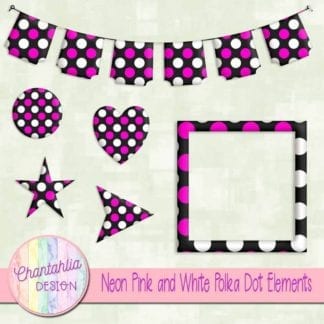 neon pink and white polka dot elements