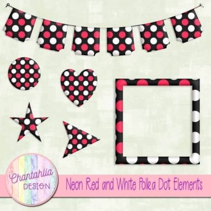 free neon red and white polka dot scrapbook elements