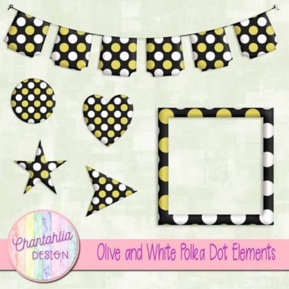 olive and white polka dot elements