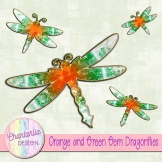 orange and green gem dragonflies