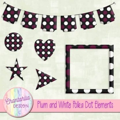 plum and white polka dot elements