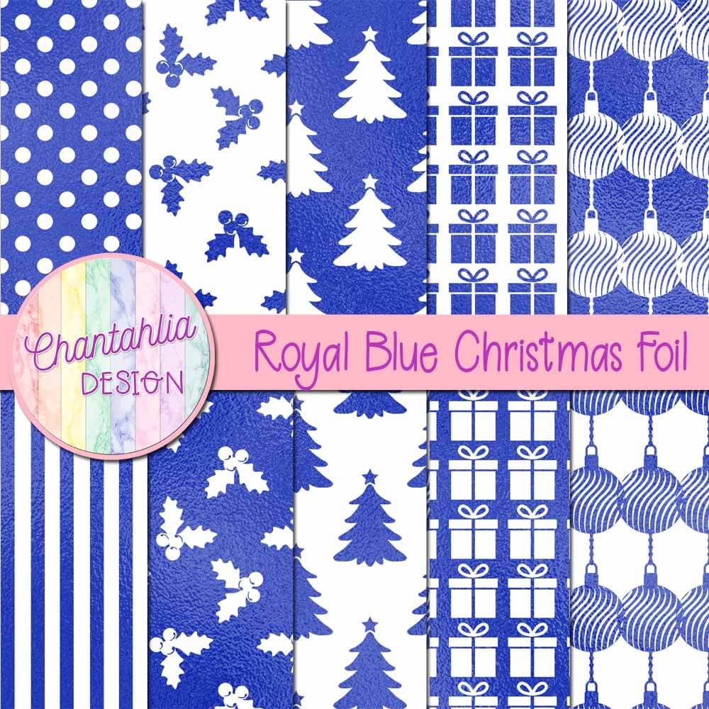 Free Digital Papers featuring Royal Blue Christmas Foil Designs