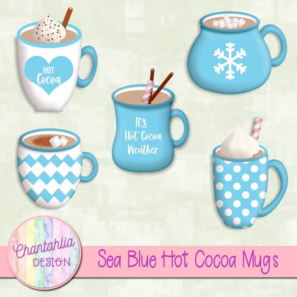 sea blue hot cocoa mugs elements