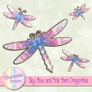 sky blue and pink gem dragonflies