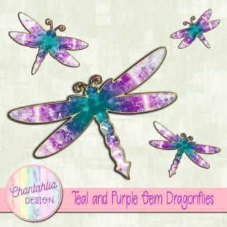 teal and purple gem dragonflies