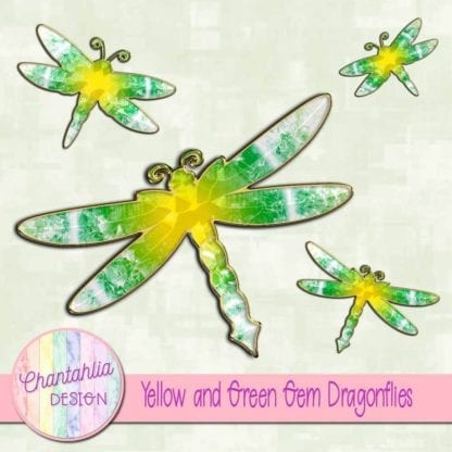 yellow and green gem dragonflies