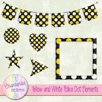 free yellow and white polka dot scrapbook elements