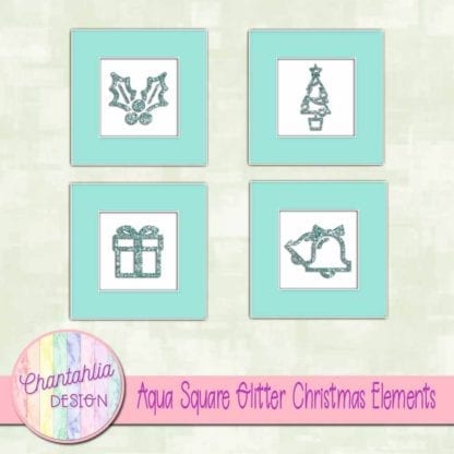 aqua square glitter christmas elements