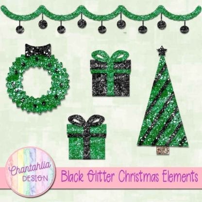 black glitter christmas elements