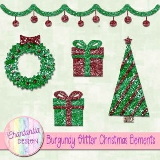 burgundy glitter christmas elements