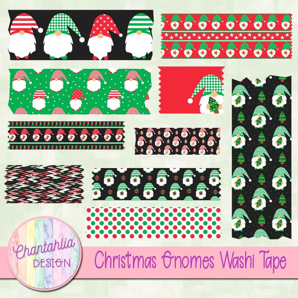 Free Christmas Gnomes Washi Tape for Digital Scrapbooking & Crafts
