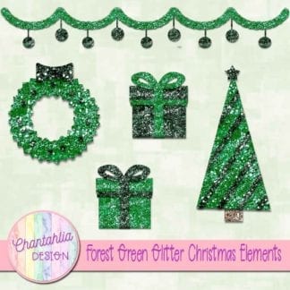 forest green glitter christmas elements