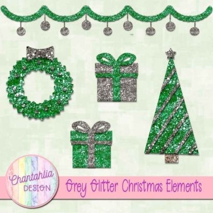 grey glitter christmas elements