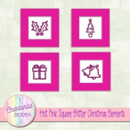 hot pink square glitter christmas elements