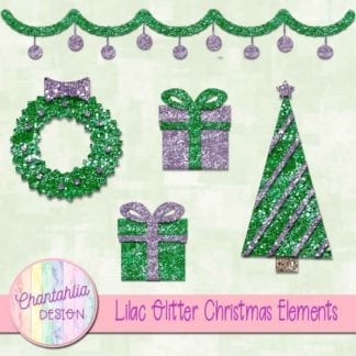 lilac glitter christmas elements