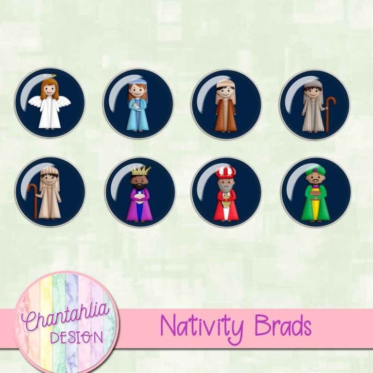 Free Christmas Nativity Brads for Digital Scrapbooking & Crafts