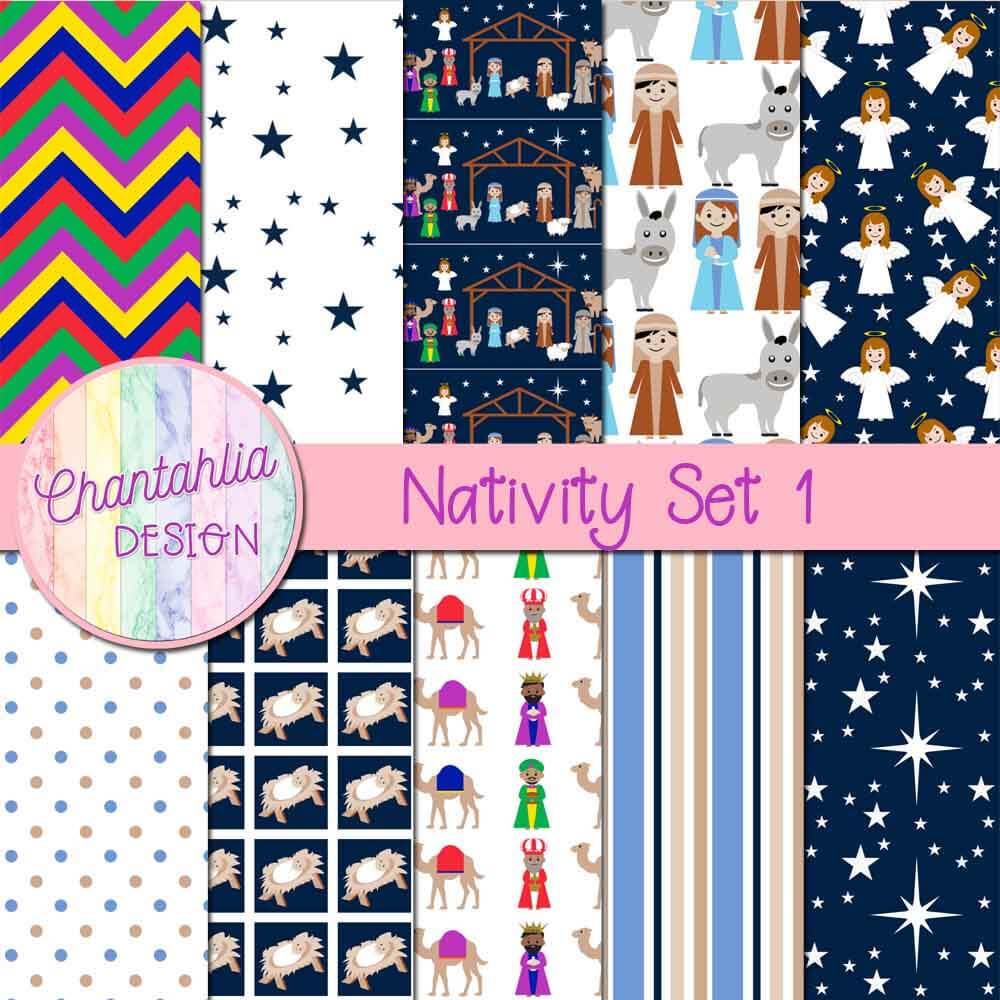 digital papers in a Christmas Nativity theme