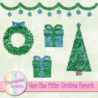 neon blue glitter christmas elements