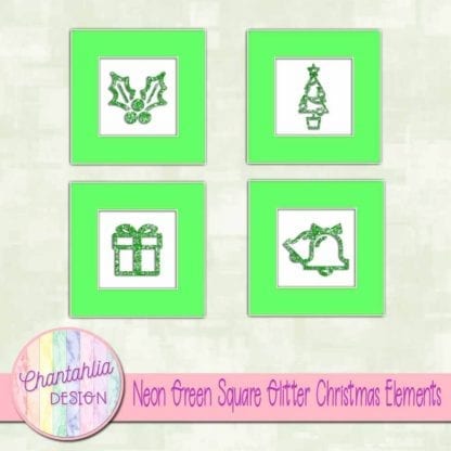 neon green square glitter christmas elements
