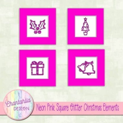 neon pink square glitter christmas elements