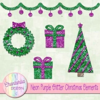 neon purple glitter christmas elements