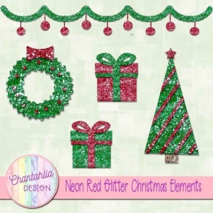 neon red glitter christmas elements