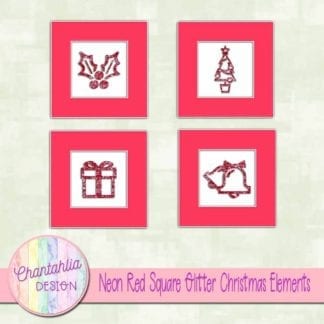 neon red square glitter christmas elements