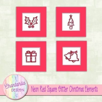 neon red square glitter christmas elements