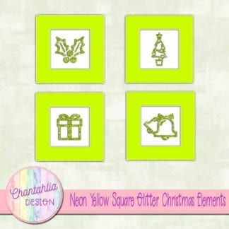 neon yellow square glitter christmas elements