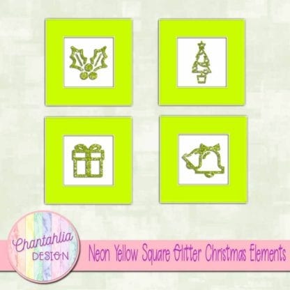 neon yellow square glitter christmas elements