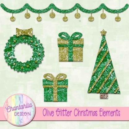 olive glitter christmas elements
