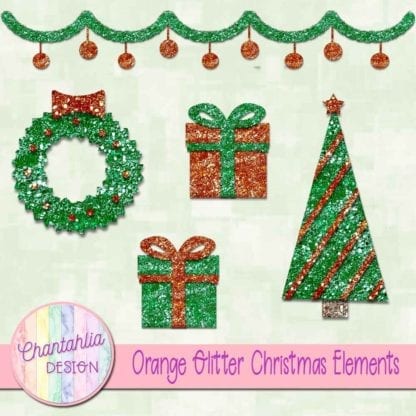 orange glitter christmas elements