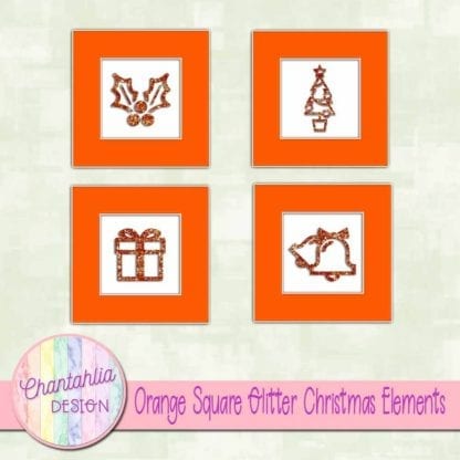 orange square glitter christmas elements