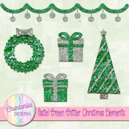 pastel green glitter christmas elements