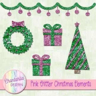 pink glitter christmas elements