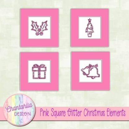pink square glitter christmas elements