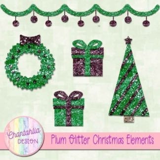 plum glitter christmas elements